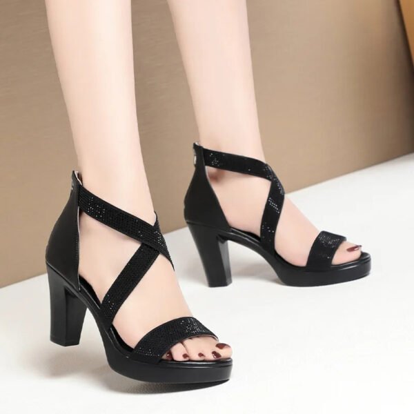 5 SELOR - Sandalo elegante da donna alte estive con strass neri