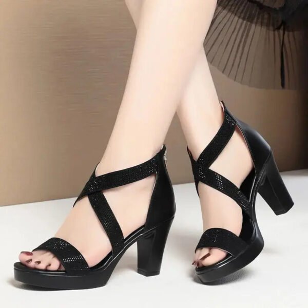 6 SELOR - Sandalo elegante da donna alte estive con strass neri